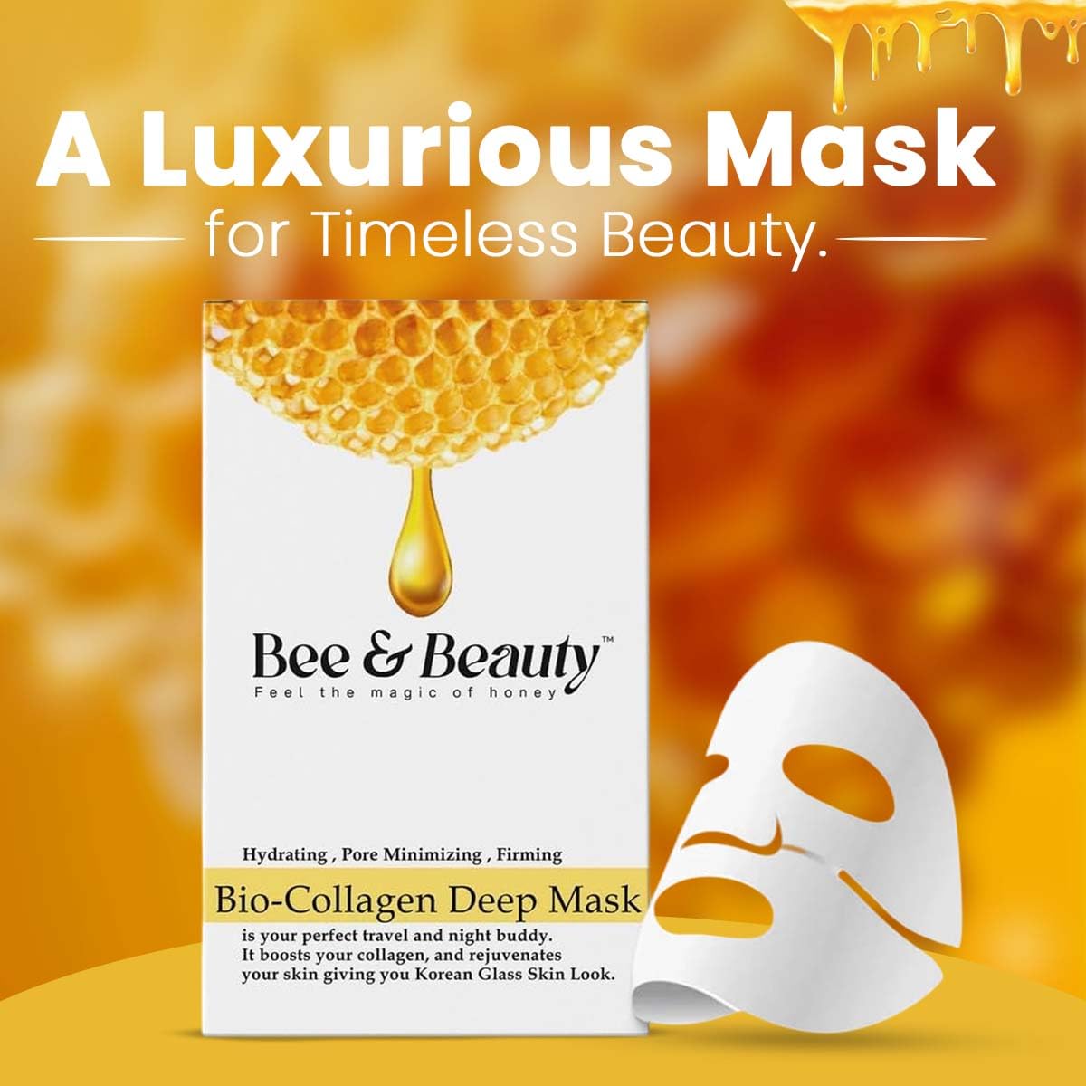 Bee & Beauty Bio Collagen Overnight Mask Pack of 3 | Korean Face Mask For Glass Skin | Sheet Mask For Deep Hydration, Pore minizmizing With Goodness Of Honey
