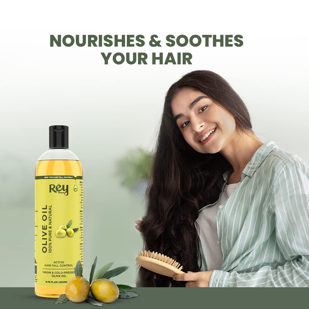 Rey Naturals Virgin Olive Oil & Castor Oil For Nourished Scalp, Hairfall Control & Hair Growth (Jaitun Oil, Arandi Oil) 200ml Each | Cold Pressed Oil For Skin, Face Massage, Eyebrow, Eyelashes