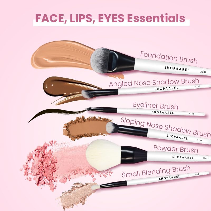 Shopaarel Easy Blendable Essential 12 Brush Professional Makeup Brush Set, Travel Size Cosmetic Brushes Kit for Face Foundation Blush Eye Shadow, Wooden Handle Synthetic Bristle