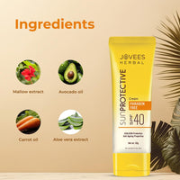 Jovees Herbal Sun Protective Sunscreen SPF 40 | Lightweight, Quick Absorbing and Oil Free - UVA/UVB Protection | Normal to Dry Skin Type | Paraben & Alcohol Free 50g