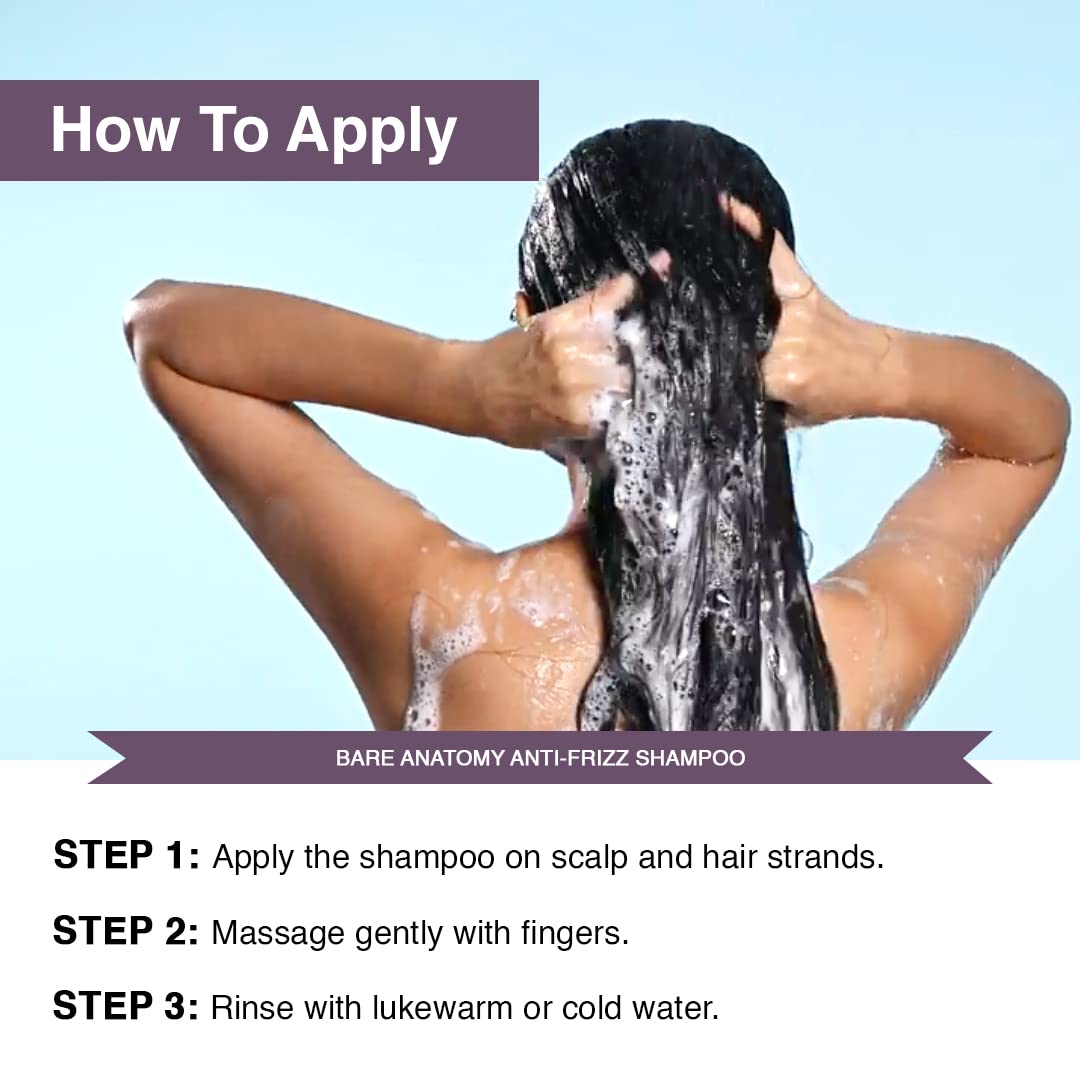 Bare Anatomy Anti Frizz Shampoo, Frizz Control Upto 24 Hours, Powered By Hyaluronic Acid & Fatty Acids, Dry & Frizzy Hair, Smooth, Shiny & Frizz Free Hair For Unisex, 250ml