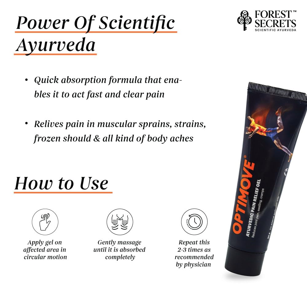 Forest Secrets Optimove Pain Relief Gel 50g | Ideal for Back Pain, Muscle Pain, Joint Pain, Knee Pain | Suitable for Sports & Gym related Injuries | Helps Relieve Muscle & Joint Pain | Pack of 2