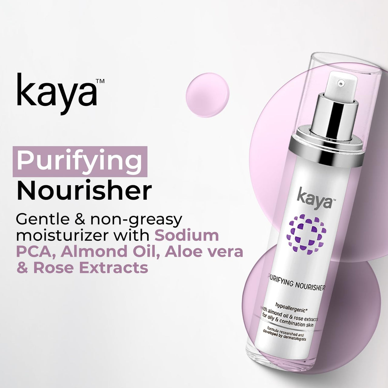 Kaya Acne Care Purifying Nourisher, Gentle/light/non-greasy daily Moisturizer for oily & pimple prone skin, 50 ml