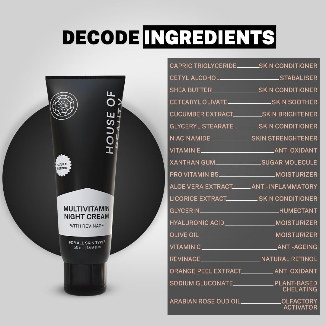 House of Beauty Multivitamin Night Cream with Revinage, Natural Retinol, For All Skin Types, 50 ml