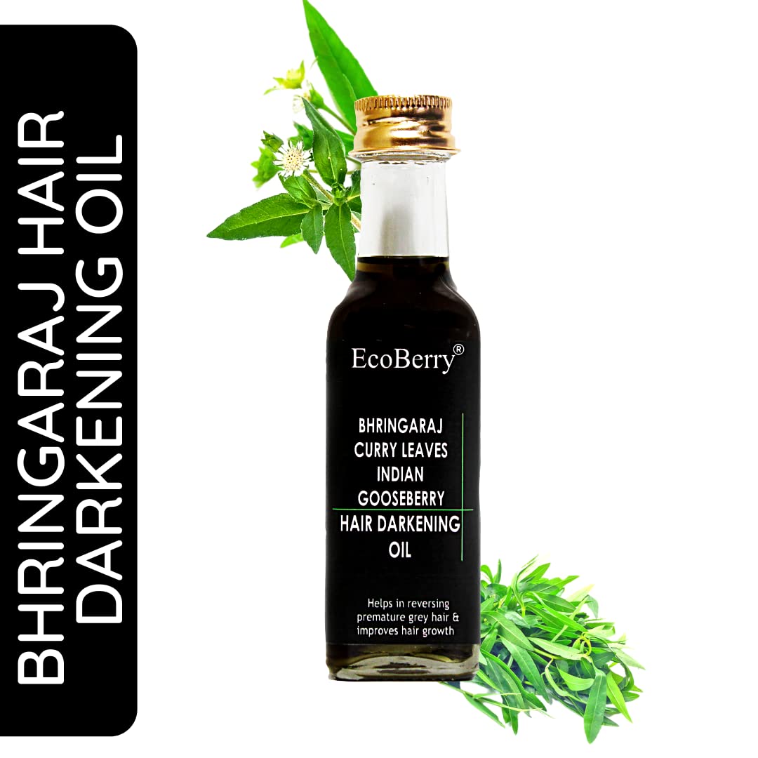 EcoBerry Bhringraj Curry Leaves Indian Gooseberry Hair Darkening Oil | 100% Natural, Organic & Vegan | Strengthens Hair, Reduces Breakage, Dandruff & Dry Scalp | Chemical-Free, Alcohol-Free, Paraben-Free | 100ml