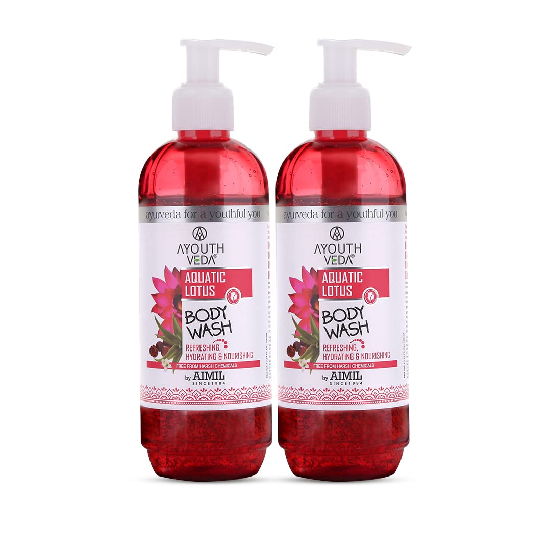 Ayouthveda Aquatic Lotus Body Wash with Rich Blend Of Aloevera, Lotus & Holy Basil |Refreshes, Deep Cleanses & Hydrates the Body | Gentle body wash for Daily use (Pack of 2-300ml each)