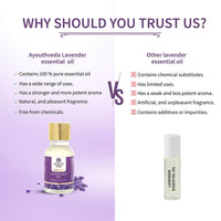 Ayouthveda Lavender Essential Oil | Skin, Acne, Hair Fall, Relaxing Sleep, Aromatherapy & Body | Pure, Organic, Natural & Undiluted, Organic Certified | 15ml Pack