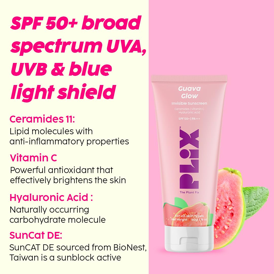 The Plant Fix Plix Under-Eye Gel and SPF 50+ Guava Glow Sunscreen Combo, For Glowing Skin & Reducing Dark Circles, 3% Niacinamide, Ceramides, Vitamin C | For Women & Men, All Skin Types
