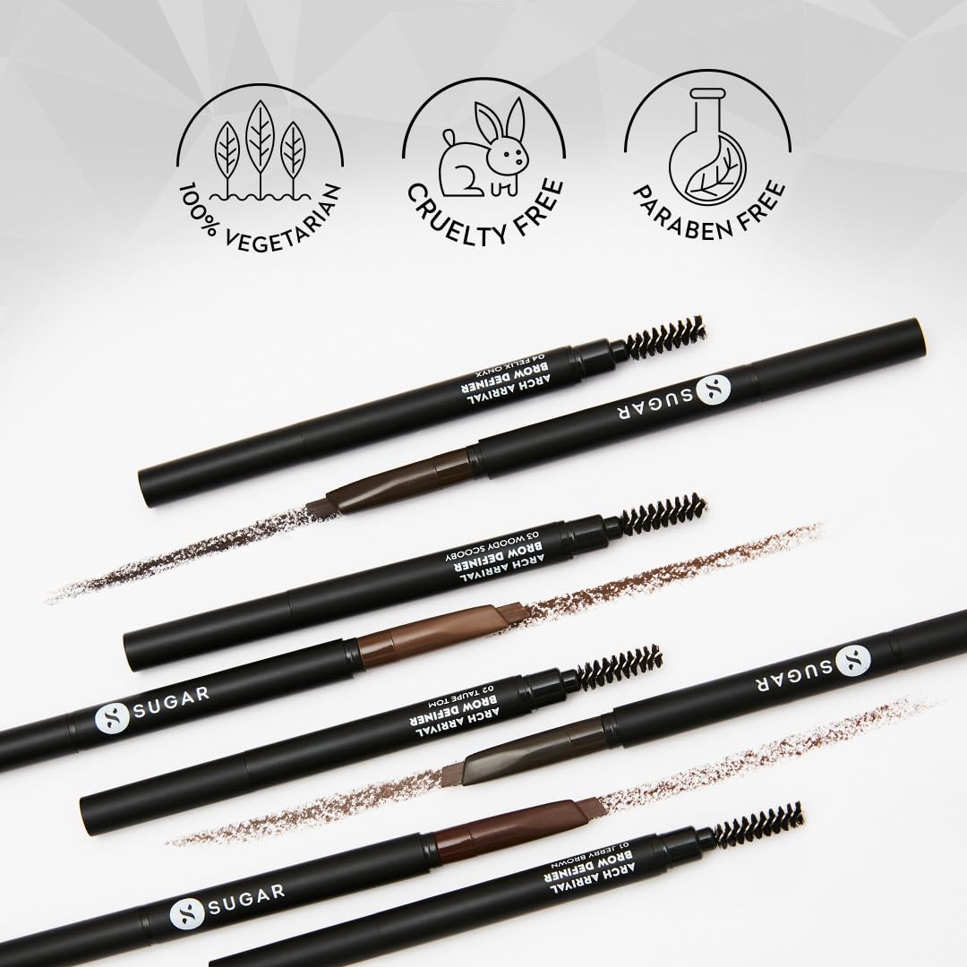 SUGAR Cosmetics Arch Arrival Brow Definer | Brow Pencil with Spoolie | Lasts Upto 12hrs | Pigmented Eyebrow Pencil |Long Lasting & Natural Finish | 3.5gm | Jerry Brown