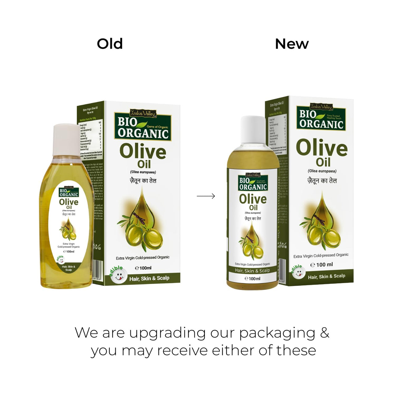 Indus Valley Bio Organic Pure Extra Virgin Olive 100% Organic and Cold-press, Massage Oil for Skin & Hair Care - (100ml)