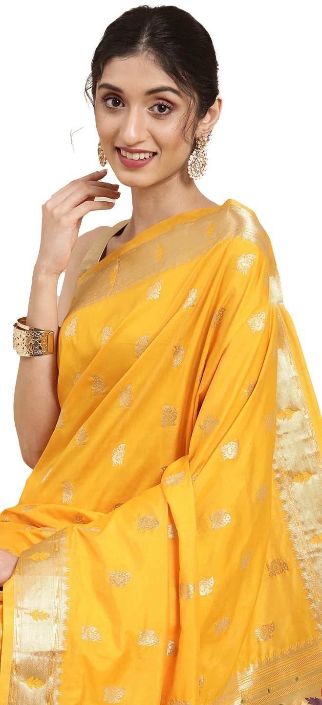 Pandadi Saree Women's  Paithani Silk Saree With Blouse Piece
