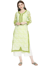 Ada Women's  Hand Embroidered Faux Georgette Lucknowi Chikankari Kurti with Slip