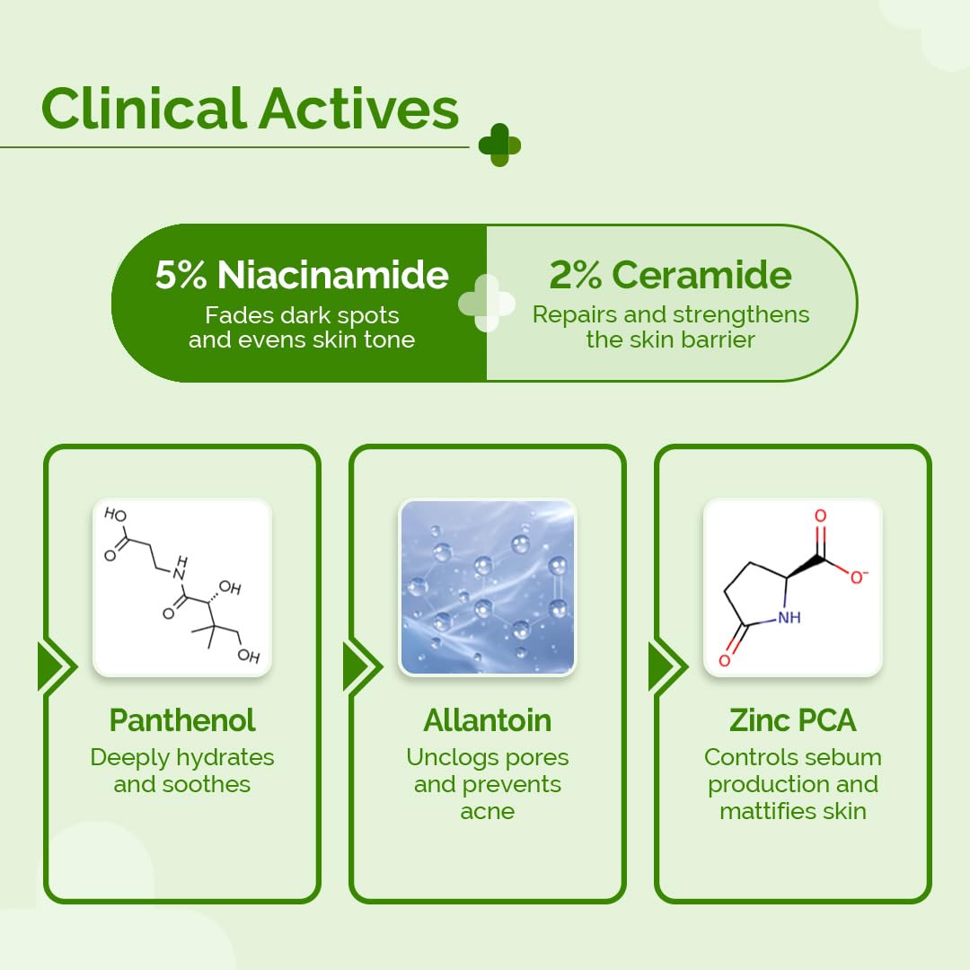 The Derma Co. 5% Nia-Ceramide Mattifying Moisturizer | For Oily to Acne Prone Skin | 5% Niacinamide, 2% Ceramide | 24 hrs. Moisturization | Panthenol, Allantoin & Zinc PCA | Oil-free Moisturizer | 100 g