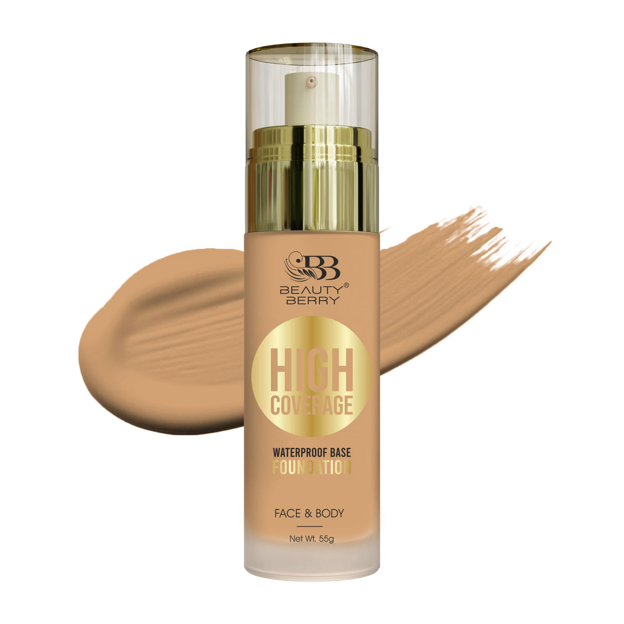 Beauty Berry High Coverage Waterproof Base Foundation | Oil Free, Long Wearing & Lightweight Foundation | Full Coverage Foundation for Face Makeup Enriched with Jojoba Seed Oil (05 - Classic Ivory, 55g)