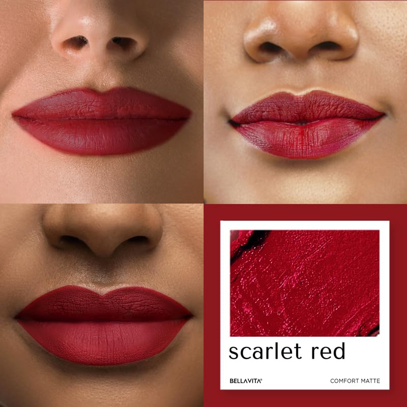 BELLAVITA Comfort Matte Bullet Lipstick| Intense Colour| Creamy Matte Finish| Intense Moisturisation| Smooth Glide| Lipsticks for Women |4 Hr Stay, Scarlet Red, 4.2 gm