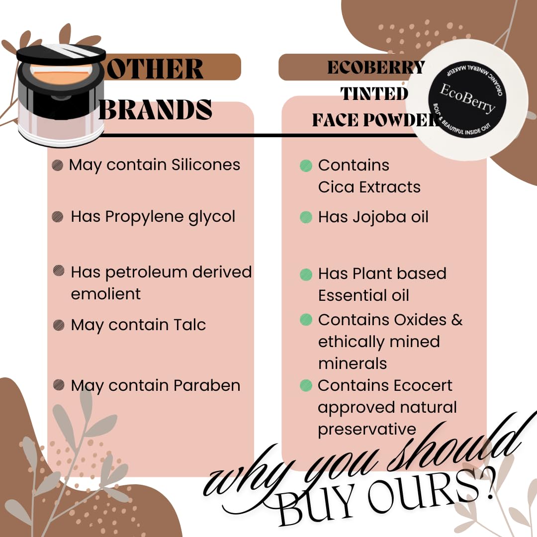 EcoBerry Tinted Face Powder For Everyday No Makeup Look, Talc Free, Hypoallergenic, Sensitive Skin 100% Pure, Organic | Natural | Alcohol Free | Preservative Free | Chemical Free | Vegan,Beige