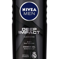Nivea Men Body Wash, Deep Impact, 3 In 1 Shower Gel For Body, Face & Hair, With Microfine Clay, 250ml (Pack of 3)
