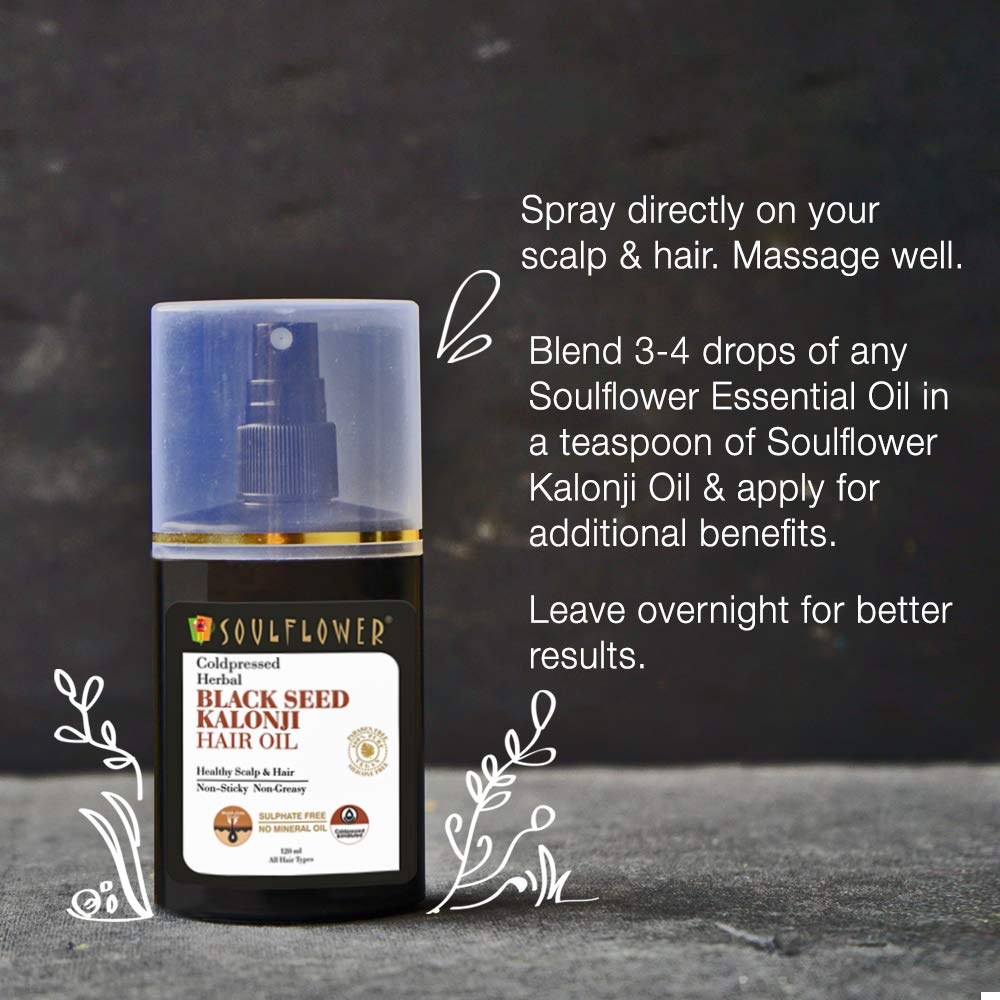 Soulflower Black Seed Kalonji Hair Oil | Hair Growth, Hair Fall Control, Scalp Health, Healthy Hair, Control Acne & Pimple for Men & Women| 100% Pure, Natural, Organic | 120ml