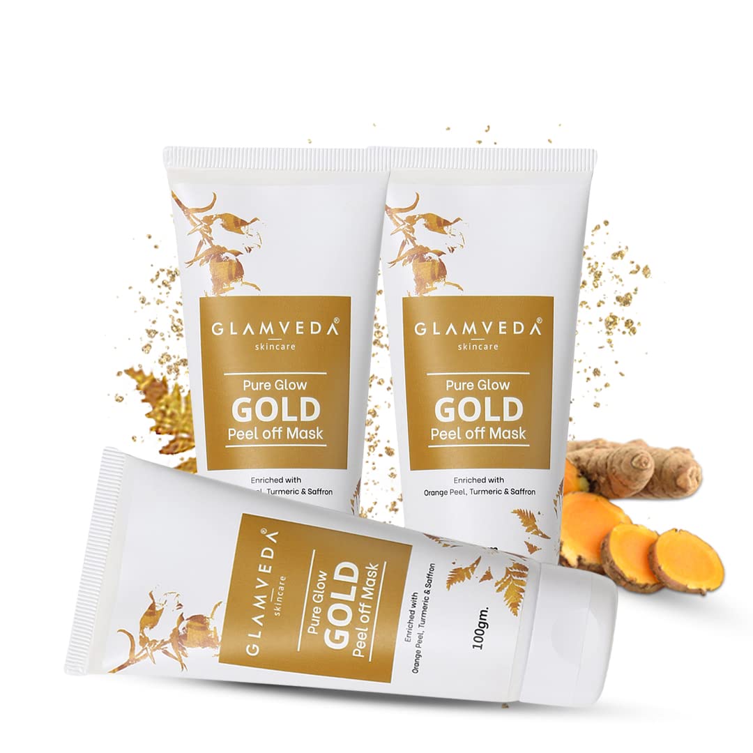 Glamveda Pure Glow Gold Peel Off Mask Enriched With Orange Peel,Turmeric & Saffron Pack of 3