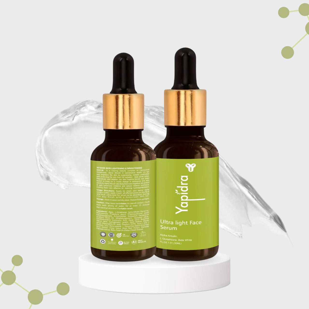 Yapidra Dark Spot Removal Serum with 2% Alpha Arbutin, Glutathione & BHA/PHA/LHA 35% peel | Fades spots, hydrates & brightens | Lightweight Korean skincare for all skin types | 30ml