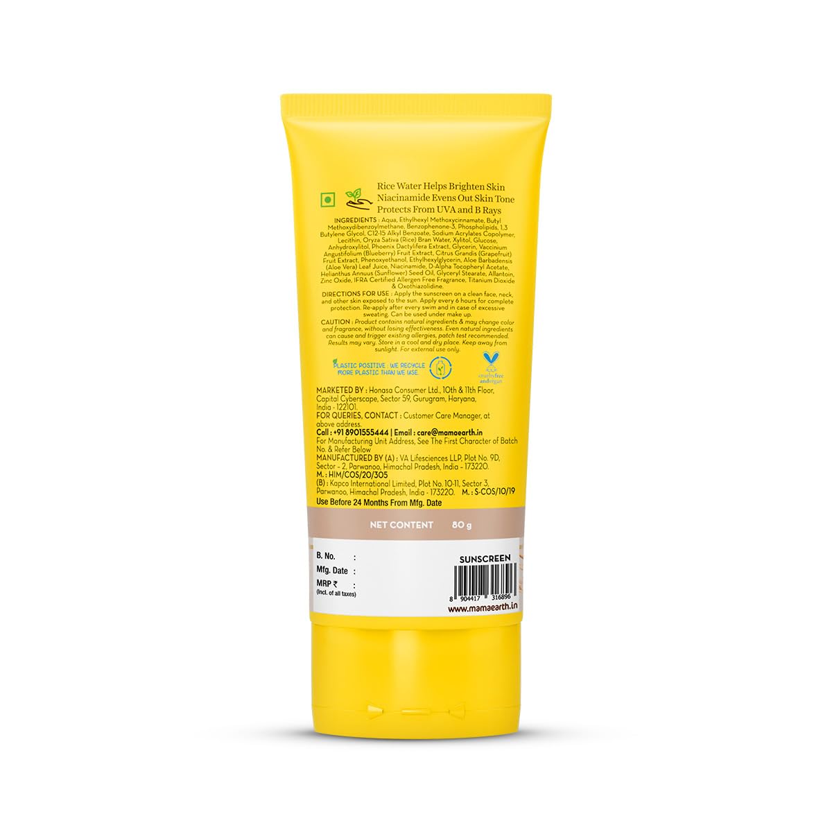 Mamaearth Rice Water Dewy Sunscreen with SPF 50 & PA++++ | UVA & UVB Protection | Tan Protection | Gives Glass Skin Glow | No White Cast | For All Skin Types | 80 g