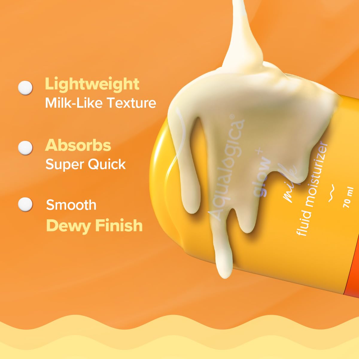 Aqualogica Glow+ Milk Fluid Moisturizer with Papaya & Vitamin C | Lightweight Milk-Like Texture | Brightens Skin | 48-H Deep Moisturization I For Normal To Combination Skin | Non Sticky, Quick Absorbing & Hydrating | 70 ml