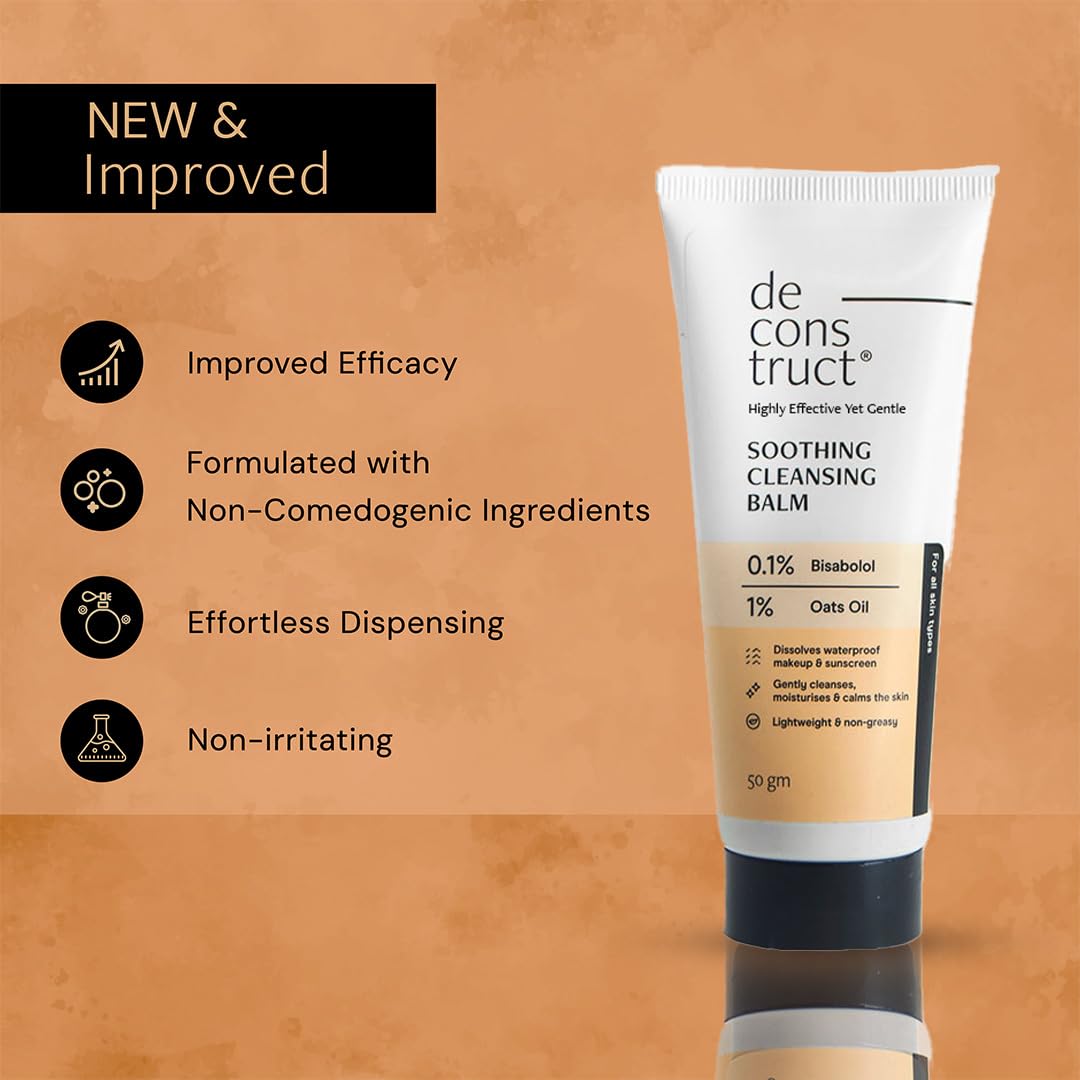 Deconstruct Soothing Makeup Cleansing Balm|Contains 0.1% Bisabolol&1% Oats Oil|Gentle Makeup Remover|For Normal,Dry,Combination Skin|Removes Excess Oil&Dirt,Detoxifies&Clear Pores|For Men&Women|50G