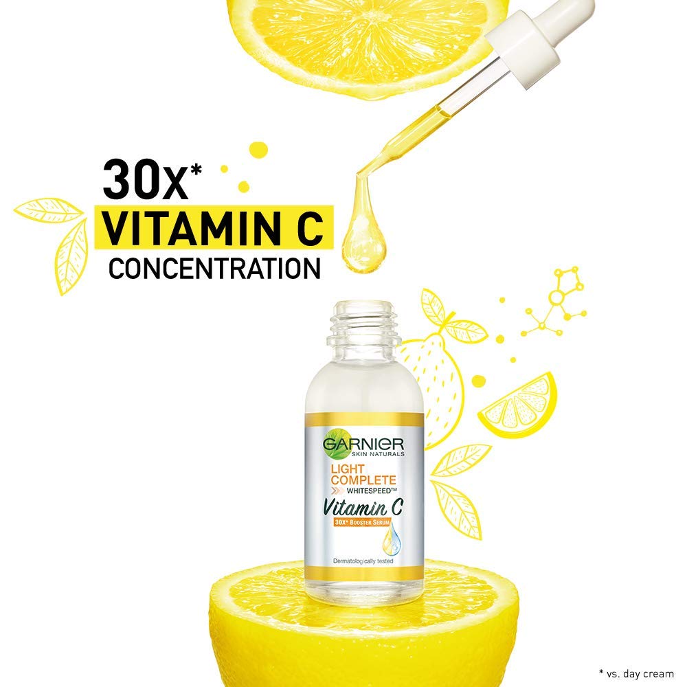 Garnier Light Complete VITAMIN C Booster Face Serum 30 ml & Garnier Skin Naturals Light Complete Duo Action Facewash, 100g