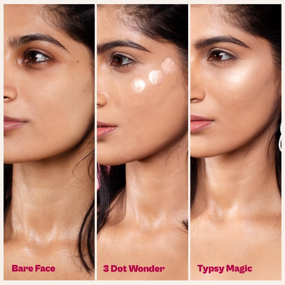 Typsy Beauty | Silk Cushion Liquid Highlighter Wand - Diamond Fizz - Champagne toned | Cushion Tip Applicator | Formulated in Italy | Lightweight & Buildable | Luminous Glow | Easy to Use | 15ml