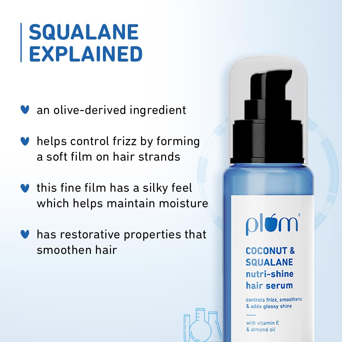 Plum Coconut & Squalane Nutri-Shine Hair Serum | Frizz Control & Instant Shine | Enriched with Vitamin E & Almond Oil | Coconut-Vanilla Fragrance | 75ml