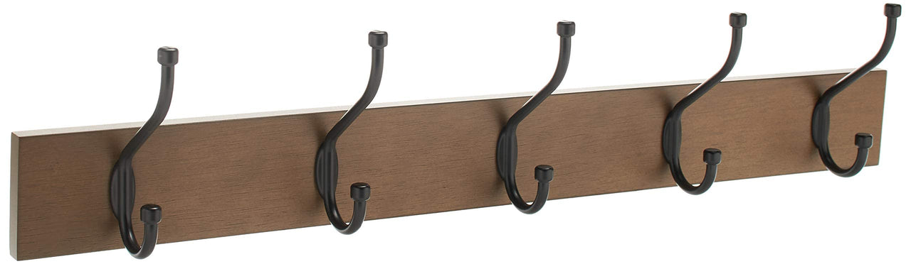 Basics Rectangular Wall-Mounted Farmhouse Coat Rack, 5 Hook, Barnwood Single