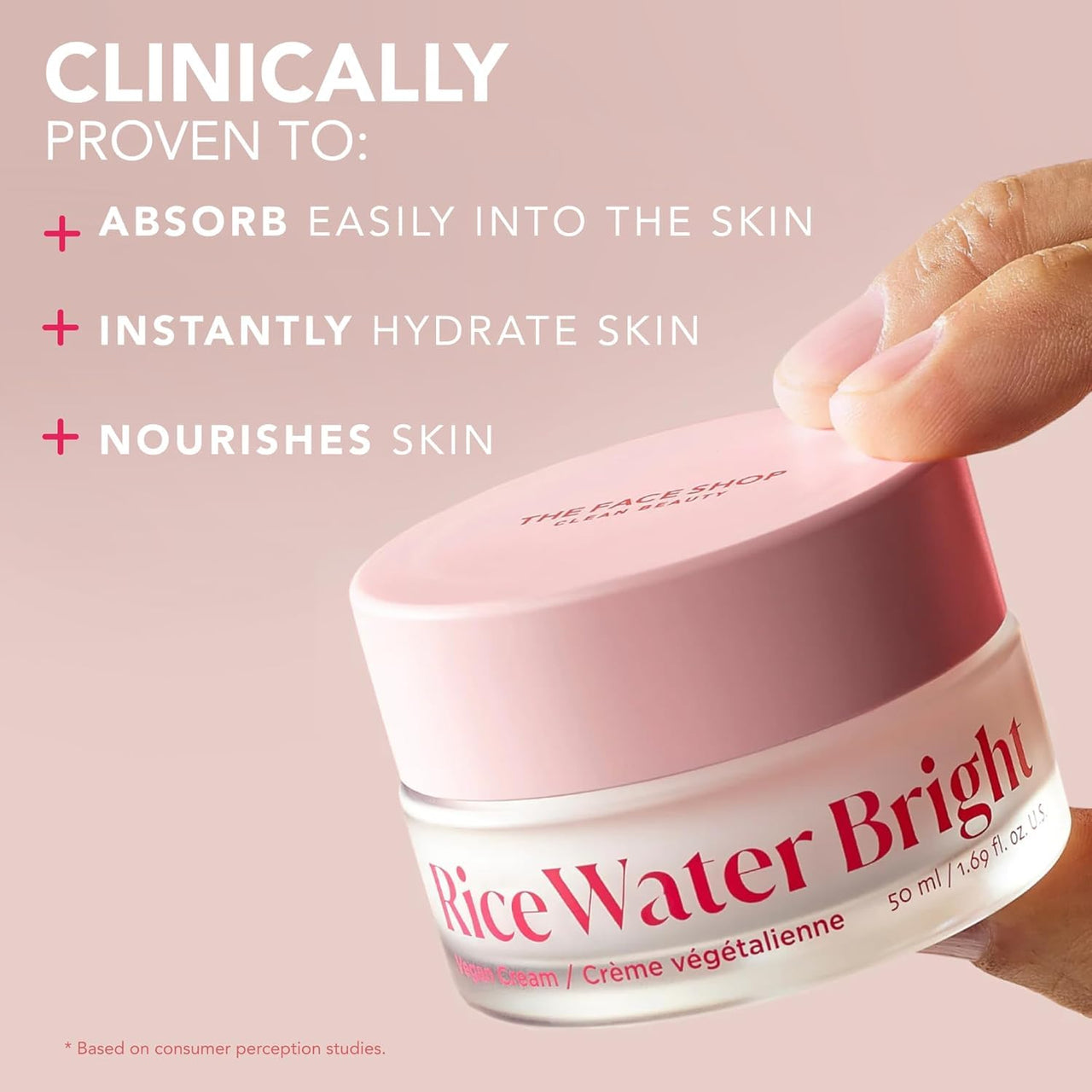 The Face Shop Rice Water Bright Vegan Cream with Ceramide, Niacinamide & Hyaluronic Acid | Brightens Skin, Fades Blemishes & Acne Marks | Korean Skin Care | 50ml