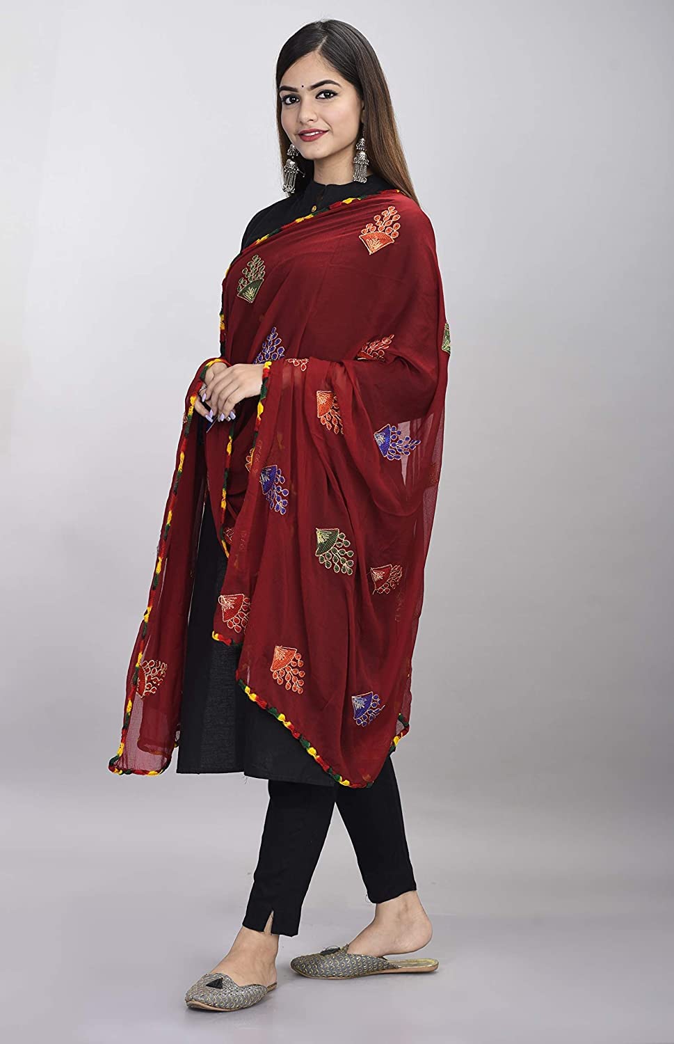 DIAMO Women's  Phulkari Chiffon Dupatta
