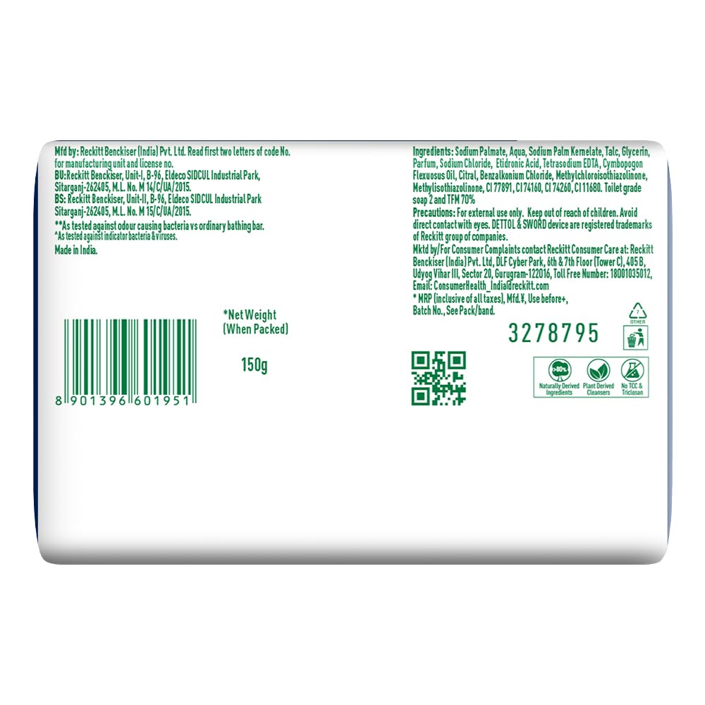 Dettol Cologne Fresh Bathing Soap Bar with 100% better odour protection- 150g Pack of 12, (600gm)