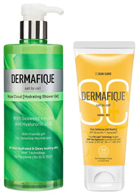 Dermafique All Matte SPF 50 PA +++ Sunscreen 50g for Normal Aqua Cloud Hydrating Shower Gel – 500ml Body Wash with Seaweed Extracts Hyaluronic Acid Suitable for Sensitive Normal Skin