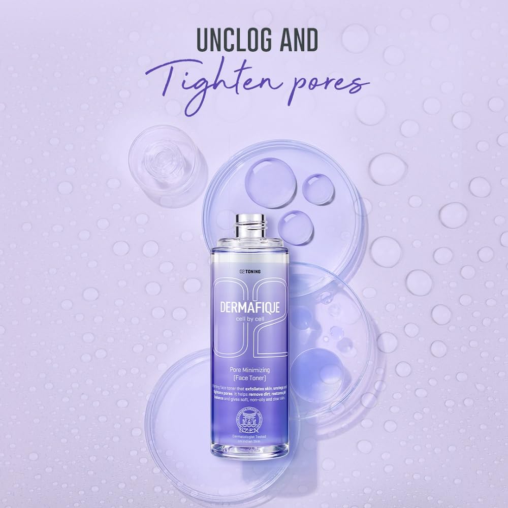 Dermafique Pore Minimizing Face Toner – 150ml, Toner for Oily Skin, Enriched with Glycolic Acid and Niacinamide, Skin Toner that Tighten Pores & Exfoliates Skin | Dermatologist Tested