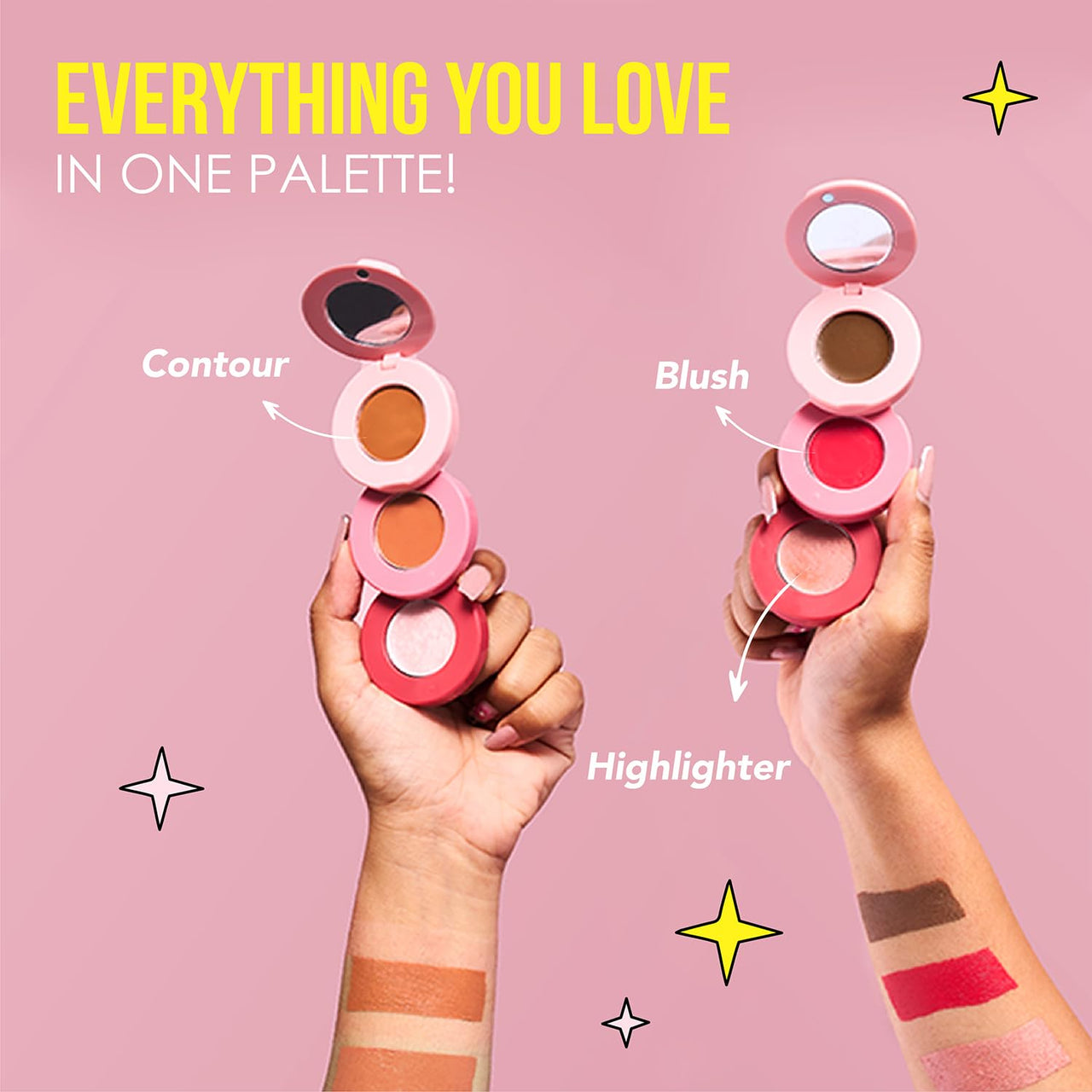 Blue Heaven Stack & Slay Multi Task Trio Countor, Blush & Highlighter For Face Makeup Fights Skin Aging, Nourishing & Moisturizing, Sunshine Light 5.4g