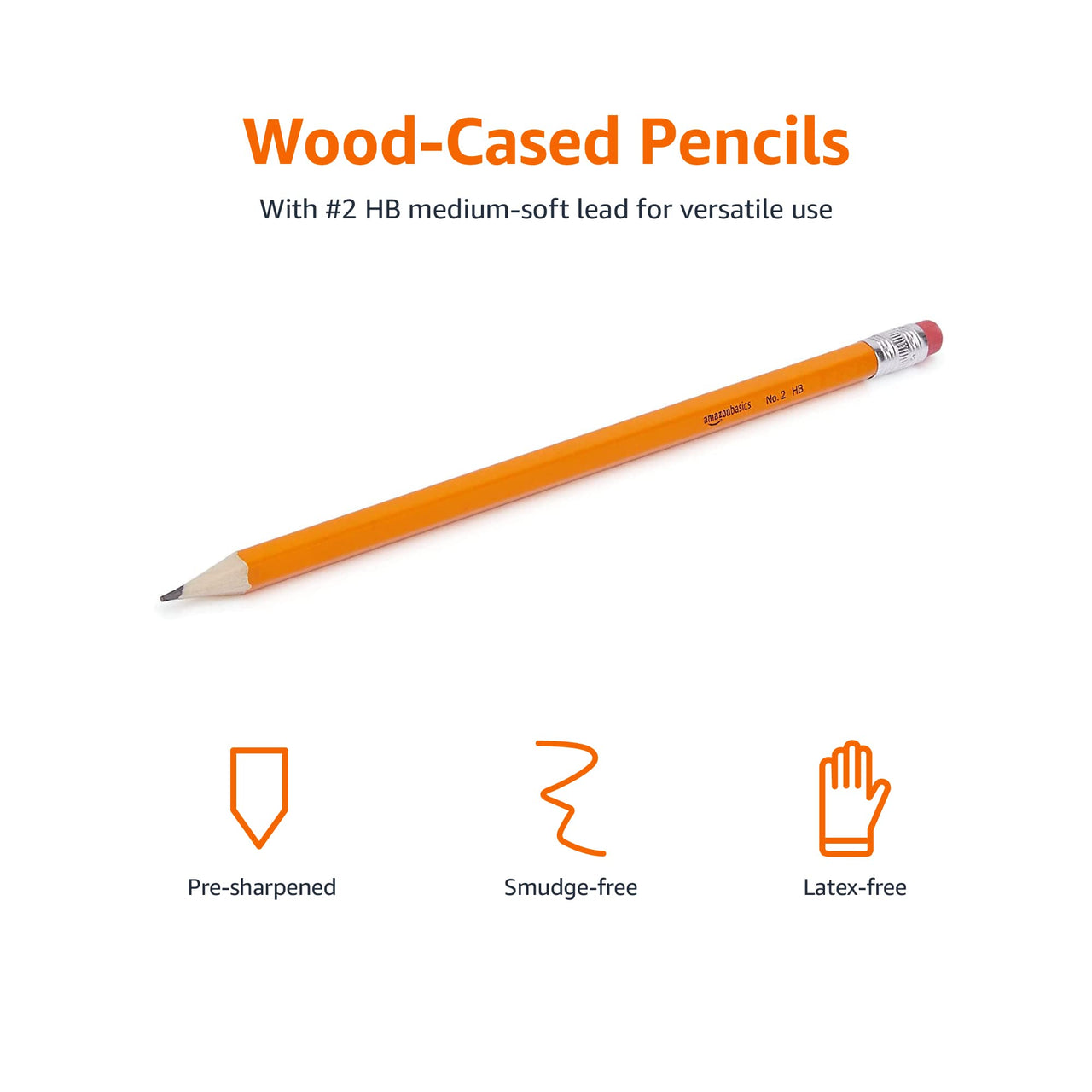 Basics Woodcased #2 Pencils, Pre-sharpened, HB Lead, 30 count, Orange 30 Count (Pack of 1)