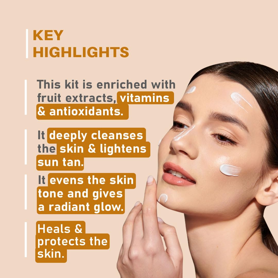 Glamveda Anti Tan Brightening Facial Kit | 6 Steps Facial | Removes Sun Tan & Dark Spots | Detans Skin For Instant Glow | For All Skin Types | 40gm