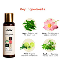 Vedix Praya Root Stimulating Ayurvedic Hair Oil | Hair Growth Oil With Neem + Lotus + Tea Tree - Customized Anti Hair Fall Control Oil - 100ml