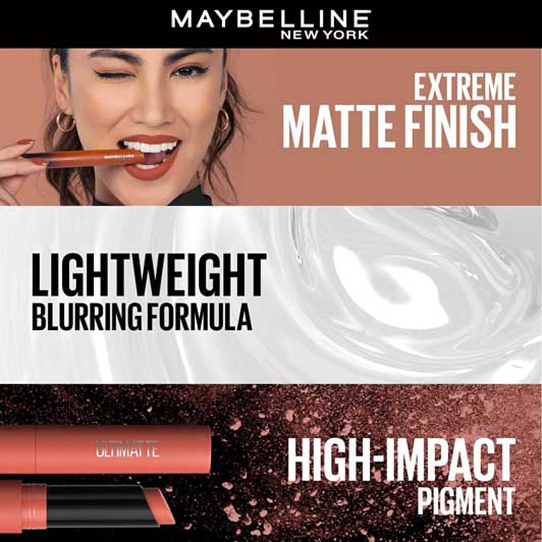 Maybelline New York Lipstick, Matte Finish, Bold Colour, Enriched With Jojoba Oil, Color Sensational Ultimattes, 799 More Taupe, 1.7 g