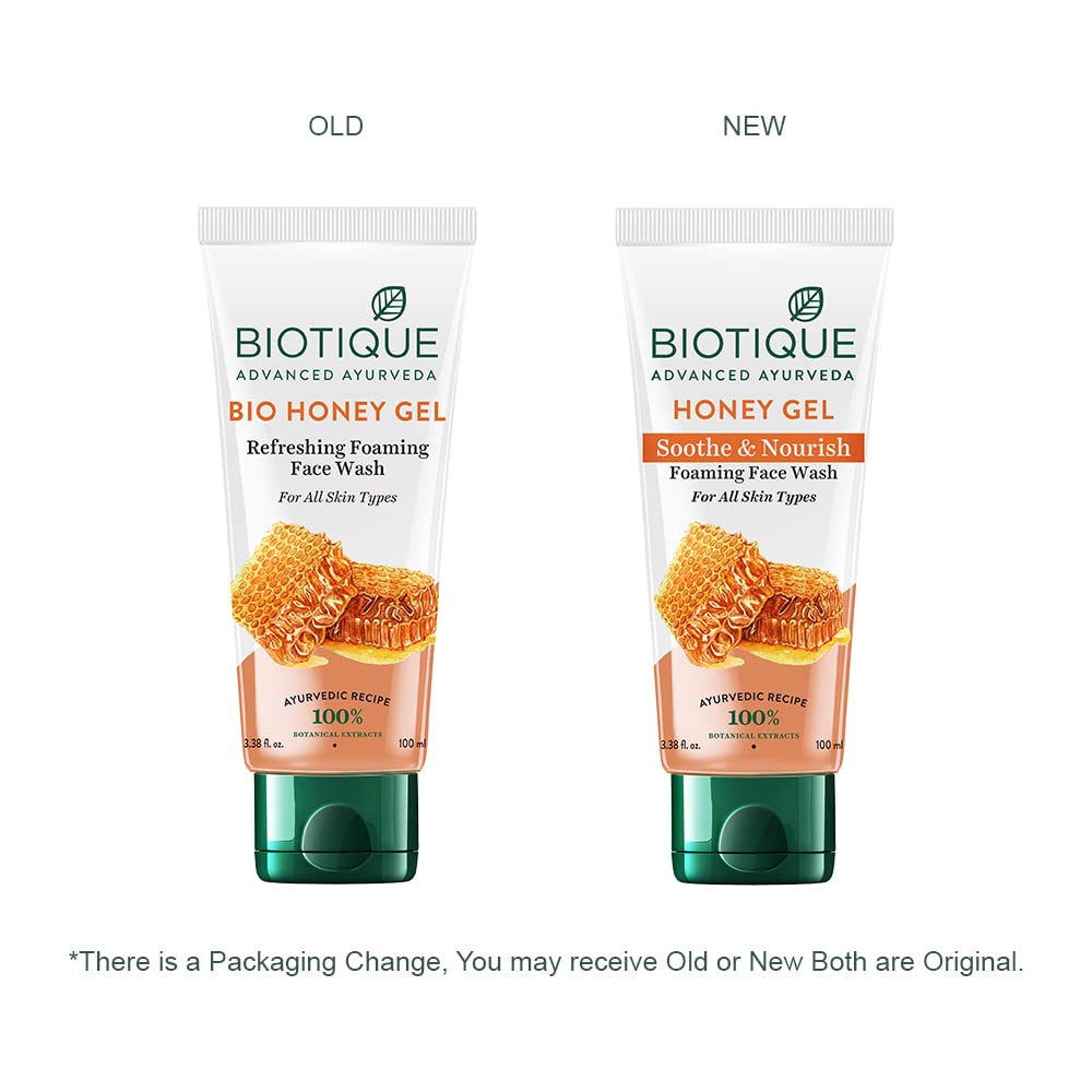 Biotique Honey Gel Soothe & Nourish Foaming Face wash | Soap Free Formula | Reduce Dryness | 100% Botanical Extracts | Suitable for All Skin Types | 100ml (Pack of 2)