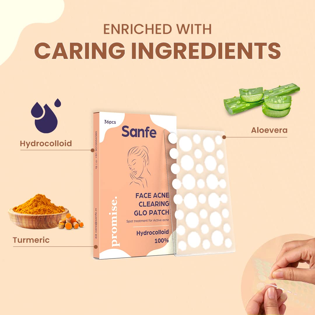 Sanfe Promise Face Acne Pimple Patch - Pack of 36 | Pimple Healing & Spot Clearing Patch | Absorbing Cover |Invisible, Blemish Spot, Hydrocolloid, Skin Treatment