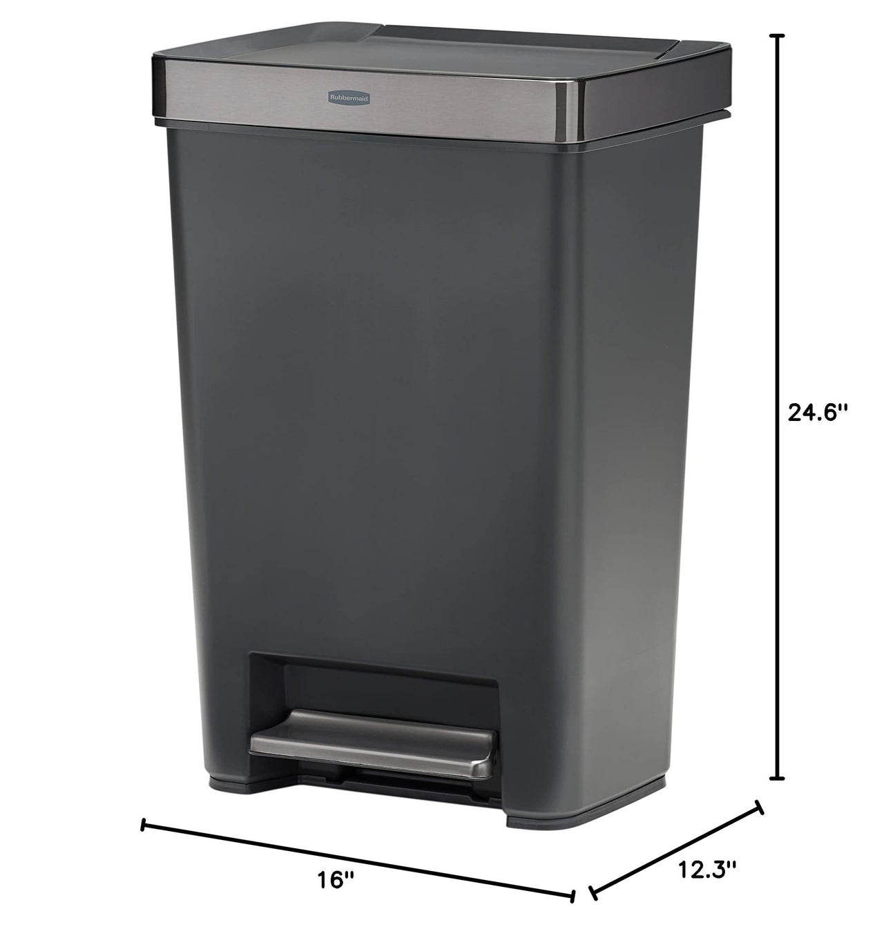 Rubbermaid Premier Series II Step-on Trash Can for Home and Kitchen, with Lid Lock and Slow Close, 13 Gallon, Charcoal, for Home/Kitchen/Hotel/Lobby/Office 13G - Classic Plastic