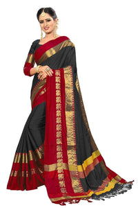 PAREVDEE Women's  Dobby Cotton Saree With Blouse Piece