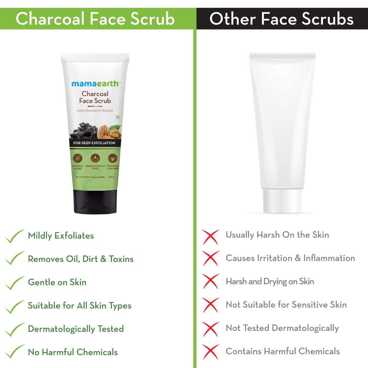 Mamaearth Charcoal Face Scrub for Oily and Normal skin, with Charcoal and Walnut for Deep Exfoliation - 100g
