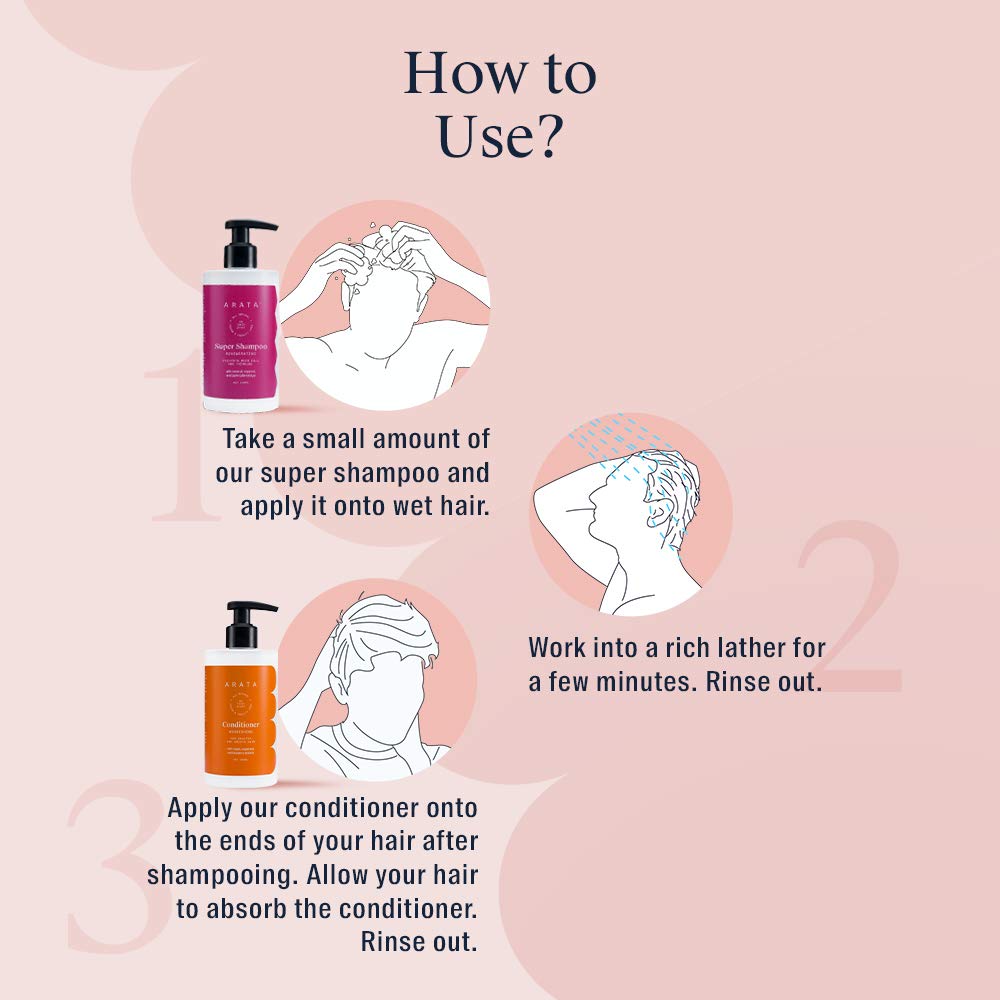 Arata Hair Fall Control Combo | With Power of 5 in 1 Hair Care Kit With Super Shampoo And Conditioner Combo | Vogue 2022 Awarded Best Daily Shampoo | Vegan & Cruelty-Free | (300 ml each) (Pack of 2)