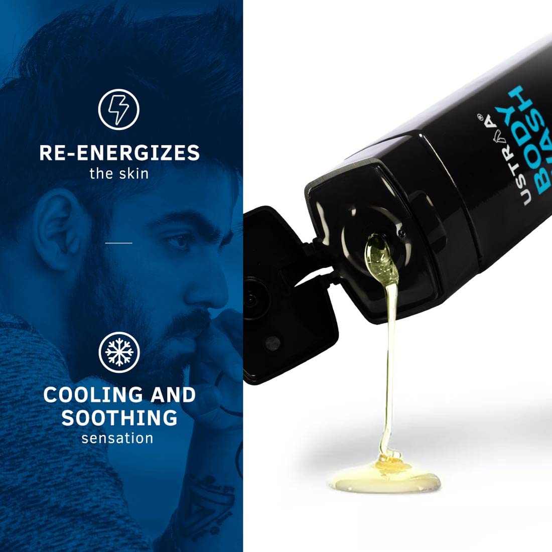 Ustraa Body Wash - Taurine - 2 x 250 ml (Pack of 2) - For Men | Menthol Cooling, Energizing freshness & No Post-Shower Dryness, Intense Foaming without Sulphates | Suitable for all Skin Types