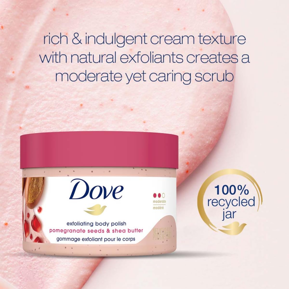 Dove Body Polish Exfoliating Scrub, Moisturizing Shea Butter and Pomegranate Seeds | Nourishes & Conditions Soft Skin | Sulphate Free, 298gm.