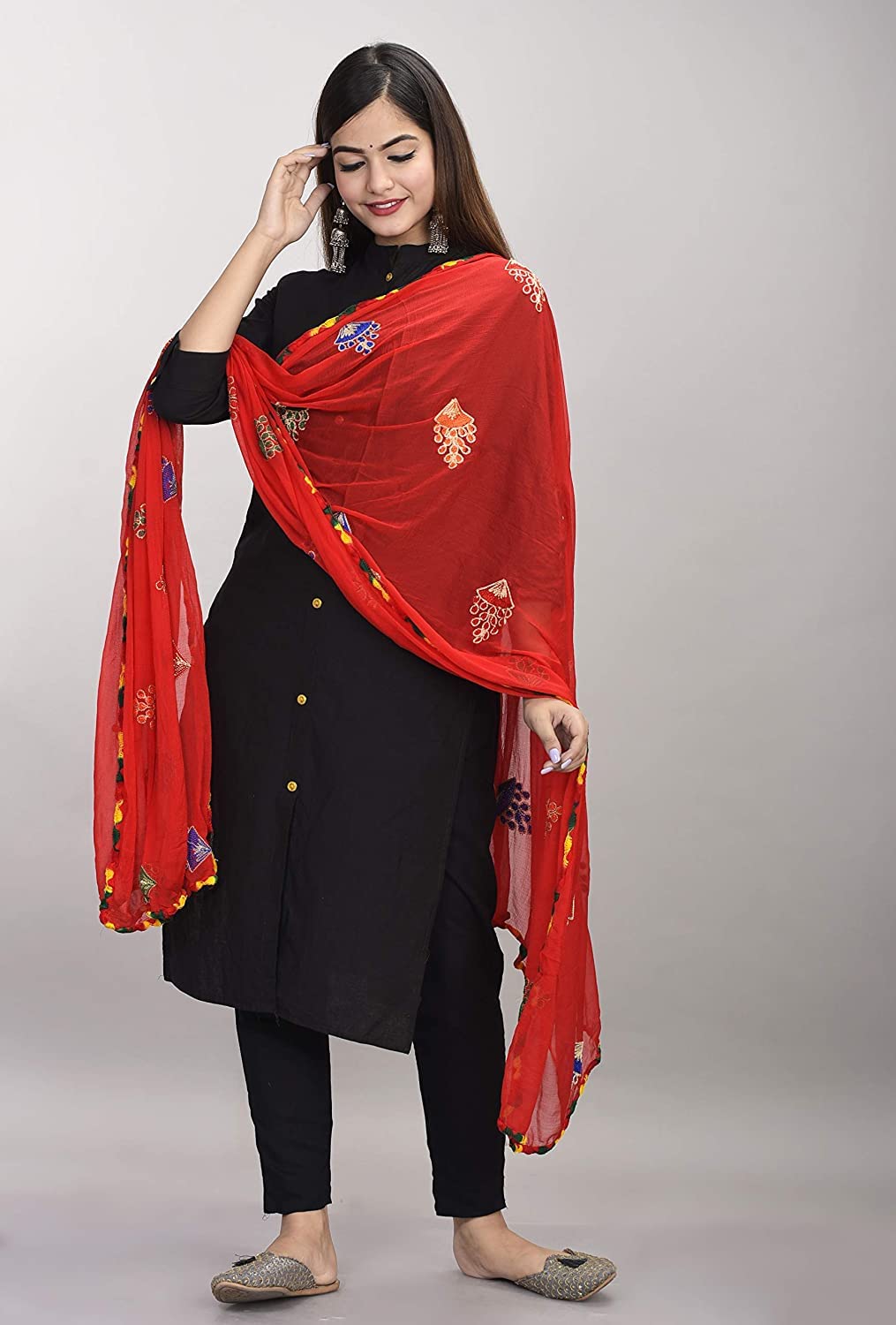 DIAMO Women's  Phulkari Chiffon Dupatta